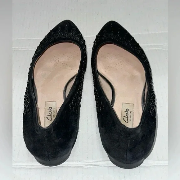 Clarks Narrative Black Studded Pointed Toe Flats Size 8.5 Leather - Picture 5 of 8